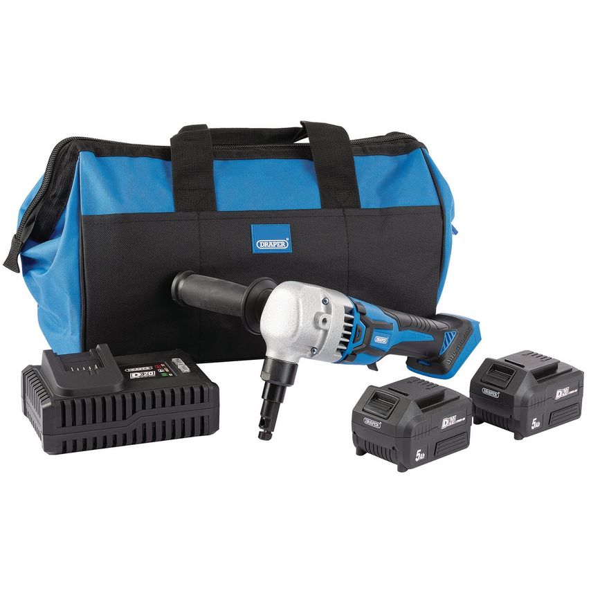Draper D20 20V Brushless Nibbler 2x5.0Ah Batteries 1xFast Charger 1xBag