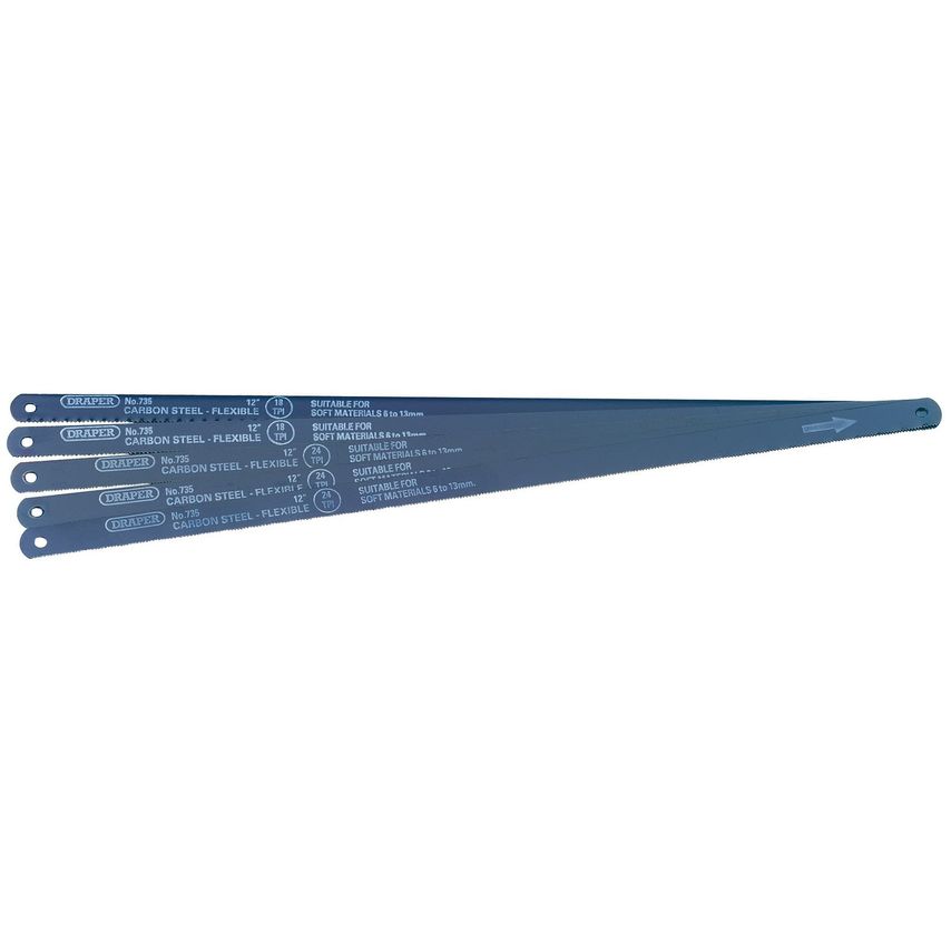 Draper Assorted Flexible Carbon Steel Hacksaw Blades 300mm (Pack of 5)