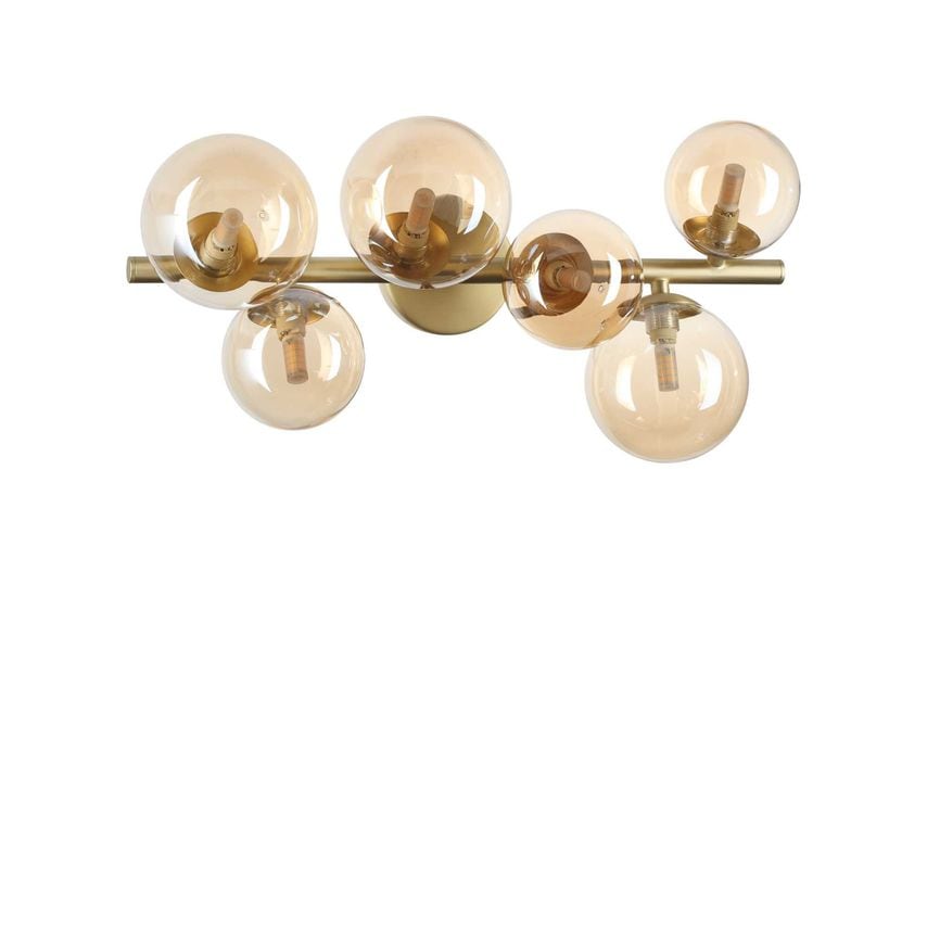 Ideal Lux Lighting Perlage 6 Light Globe Ceiling Light Brass Amber Glass Shade