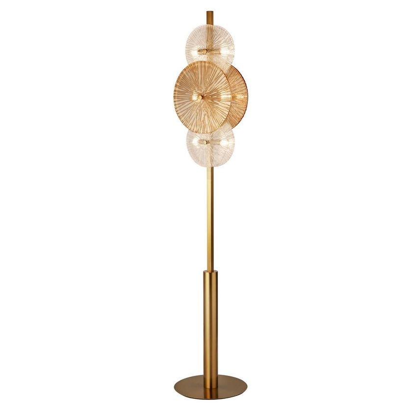 Searchlight Lighting Wagon Wheel 6 Light Floor Lamp Bronze Amber Glass