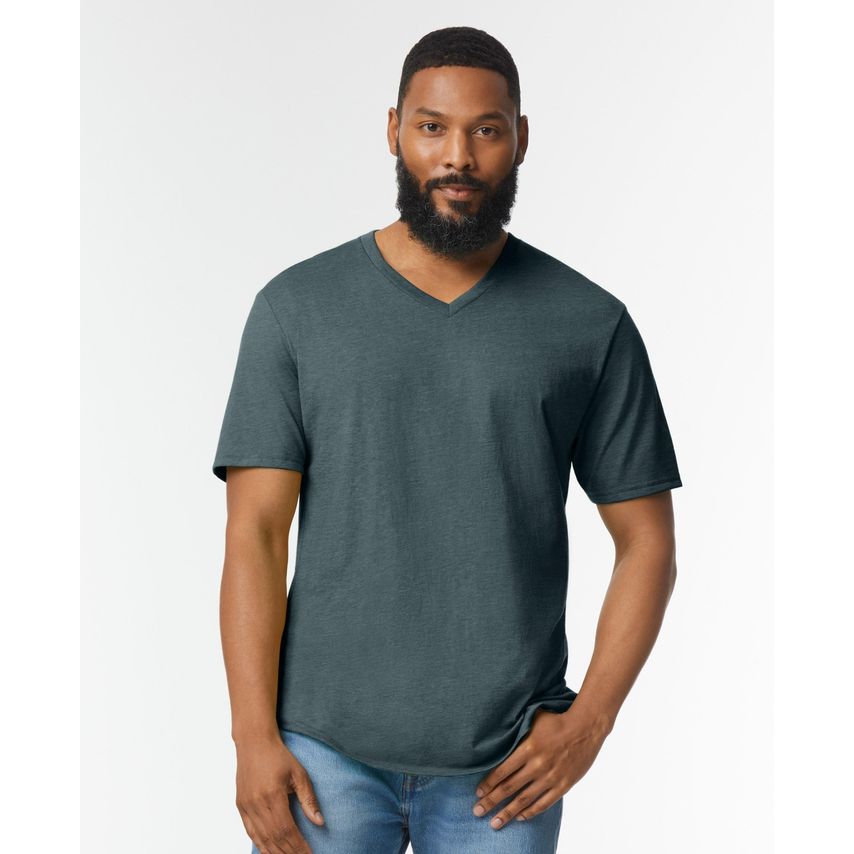 Gildan V Neck Softstyle T-Shirt DK Heather L