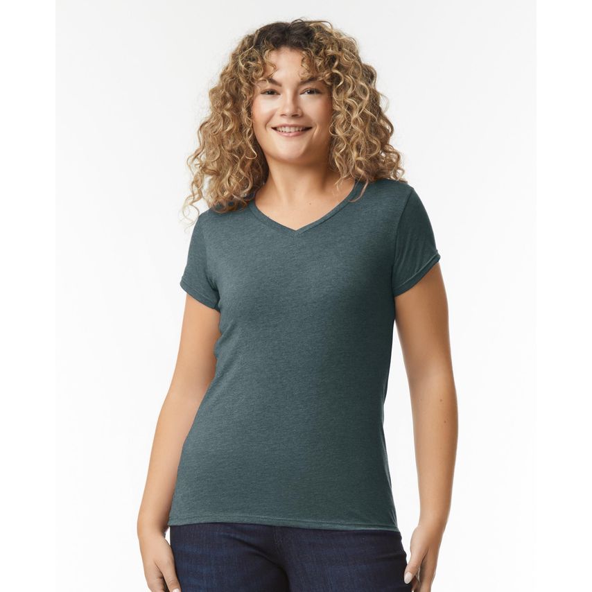 Gildan Ladies V Neck Softstyle T-Shirt DK Heather 2XL