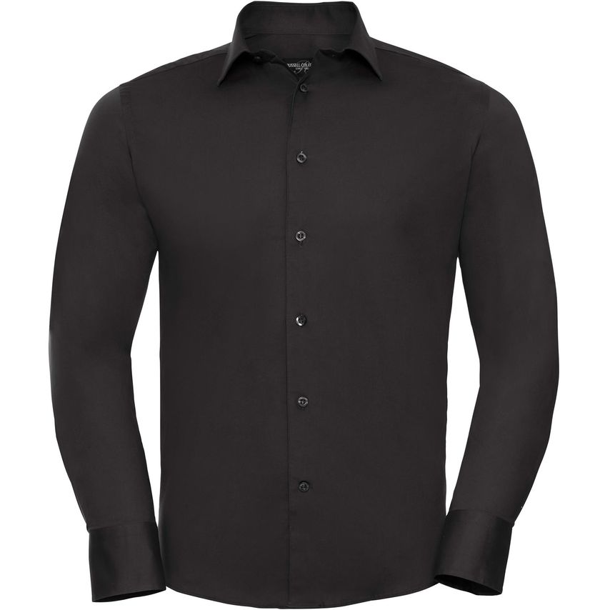 Russell Russell Easy Care Fitted L/S Shirt Mens Black 4XL