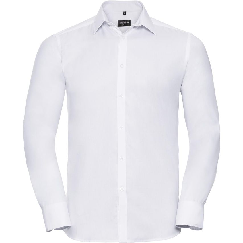Russell Russell Herringbone L/S Mens Shirt White 18.5