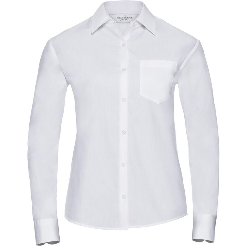 Russell Russell Poplin Easy Care Pure Cotton L/S Shirt Ladies White XS