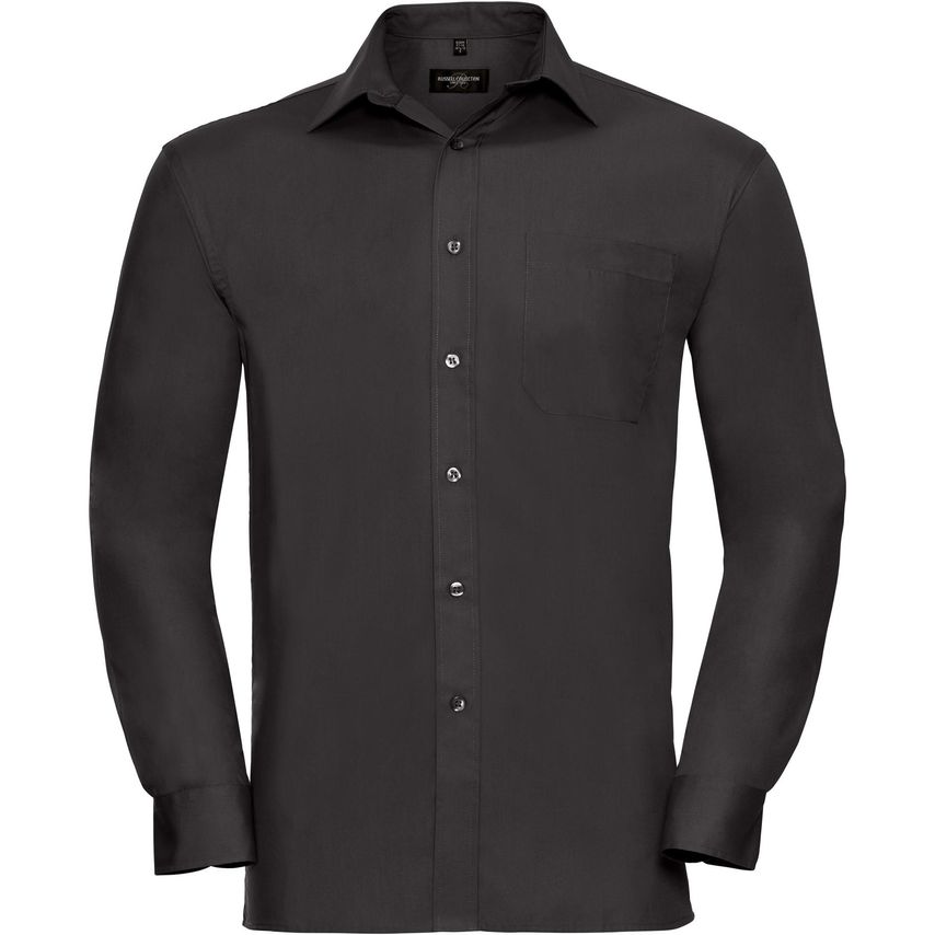 Russell Russell Poplin Easy Care Pure Cotton L/S Shirt Mens Black 3XL