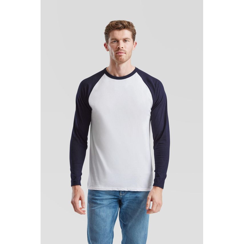 Fruit Of The Loom Valueweight Long Sleeve Baseball T-Shirt White/Deep Navy L