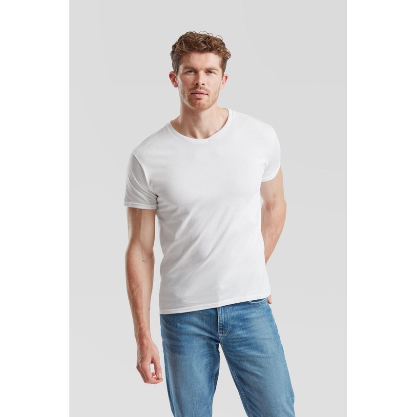 Fruit Of The Loom FotL Iconic 150 V Neck T-Shirt Mens White 4XL