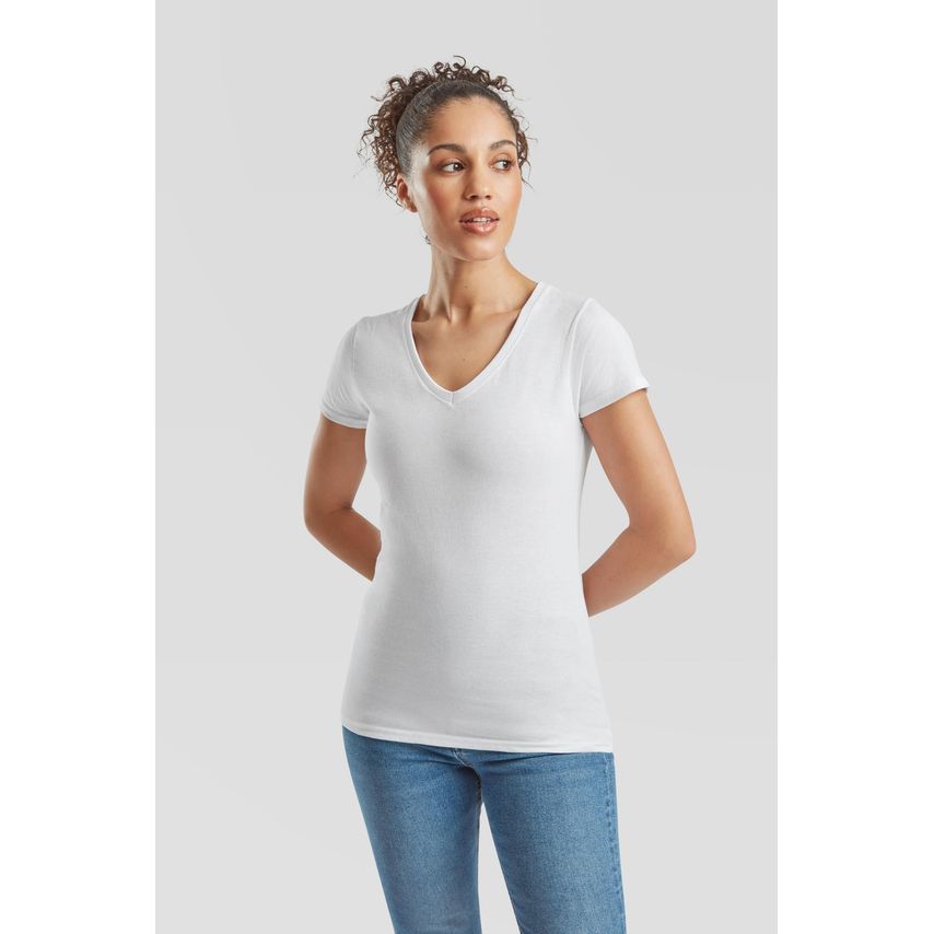 Fruit Of The Loom Fotl Valueweight V Neck T-Shirt Ladies White M