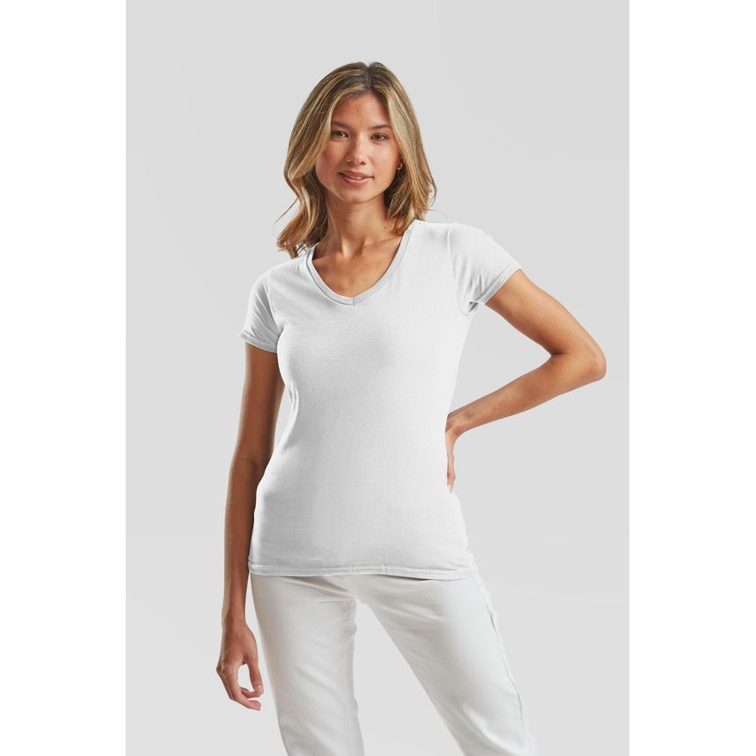 Fruit Of The Loom FotL Iconic 150 V Neck T-Shirt Ladies White S