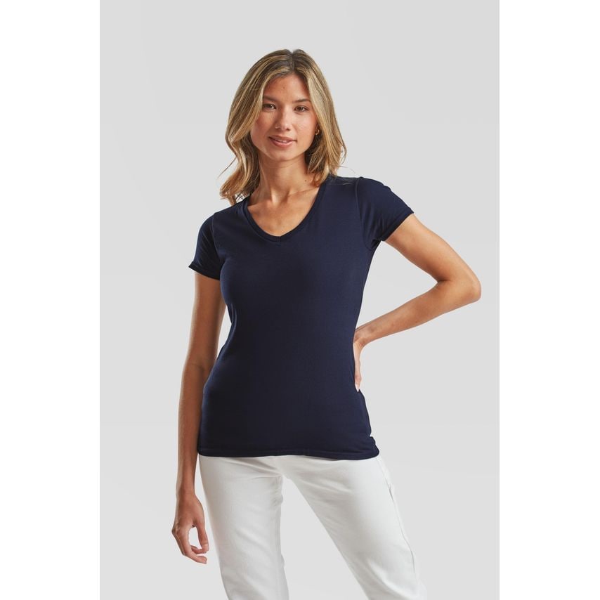 Fruit Of The Loom FotL Iconic 150 V Neck T-Shirt Ladies Deep Navy S