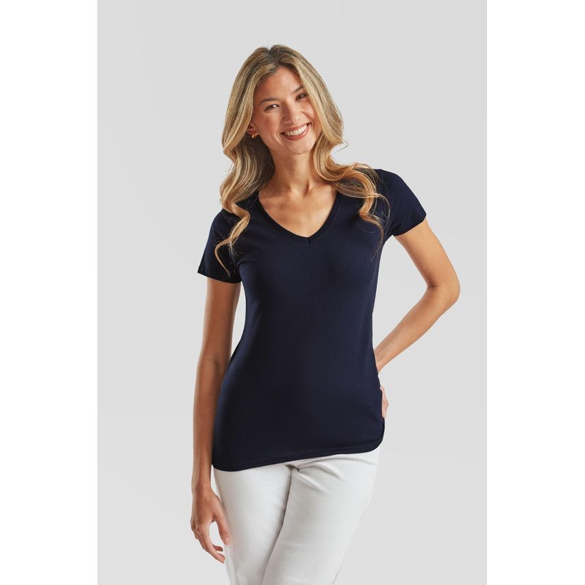 Fruit Of The Loom Fotl Valueweight V Neck T-Shirt Ladies Deep Navy XS
