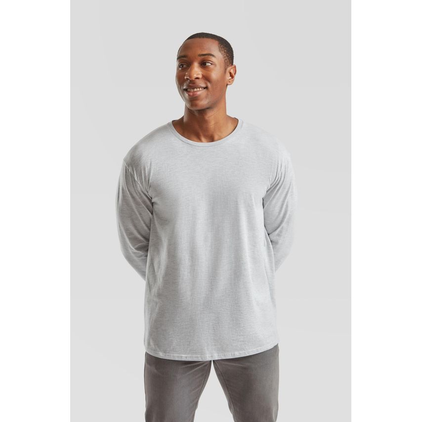 Fruit Of The Loom Iconic 150 Classic Long Sleeve T-Shirt Heather Grey XL