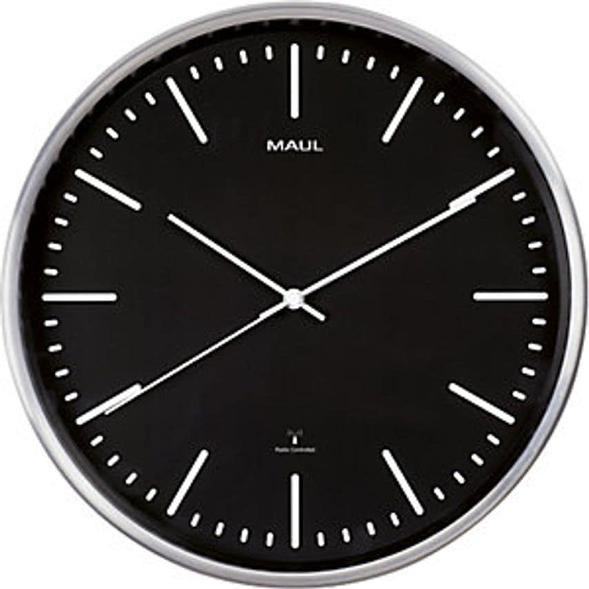 Maul MAULfly Wall Clock Brushed Aluminium 305 mm Radio Synchronised Time Keeping