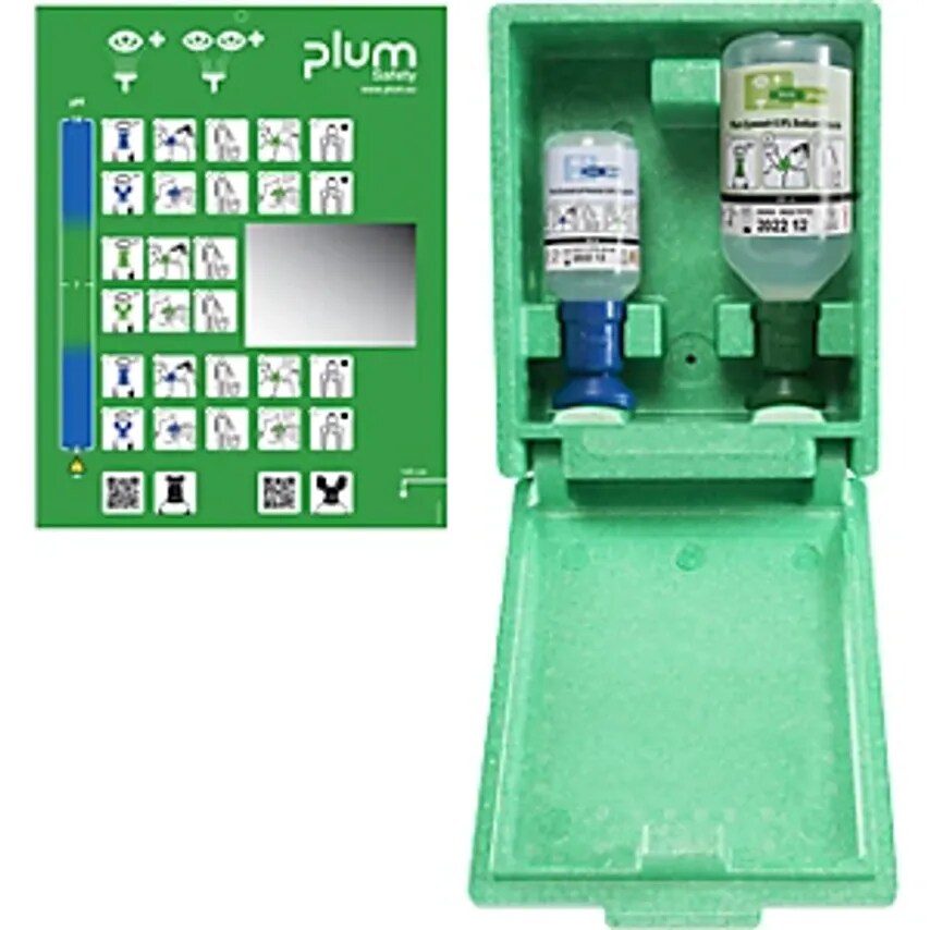Emergency Wall Box with Eye Wash Bottles 500 ml 0.9% NaCI 200 ml pH-neutral Sterile