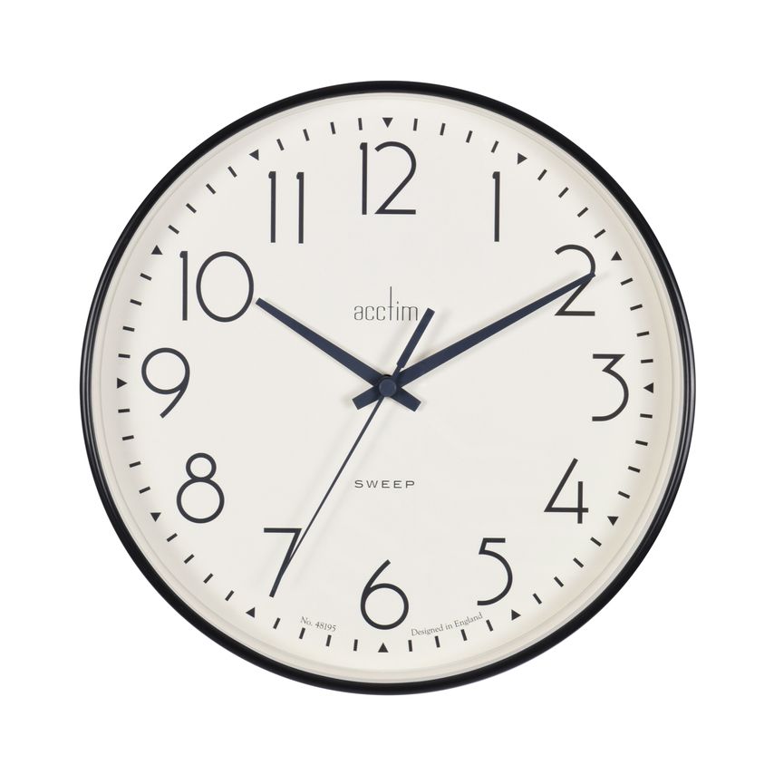 Earl Wall Clock Non Ticking Sweep Seconds Hand 250mm Diameter Black - 22563