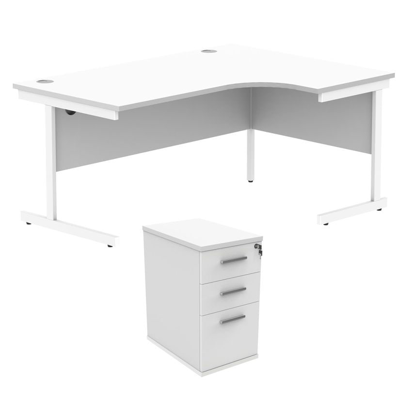 ASTIN Radial Right Hand SU Desk +Desk High Pedestal 1600x1200 Arctic White/Arcti