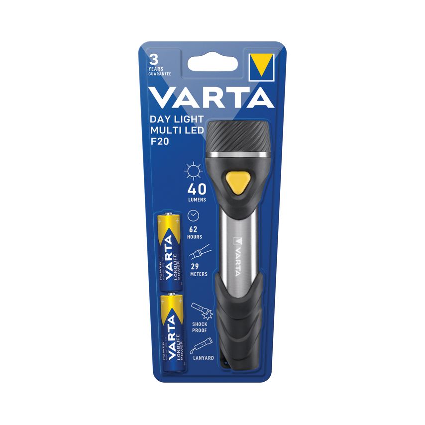 Varta Day Light Multi LED F20 Torch with 9 LEDs 62 Hours Run Time Black/Grey - 1