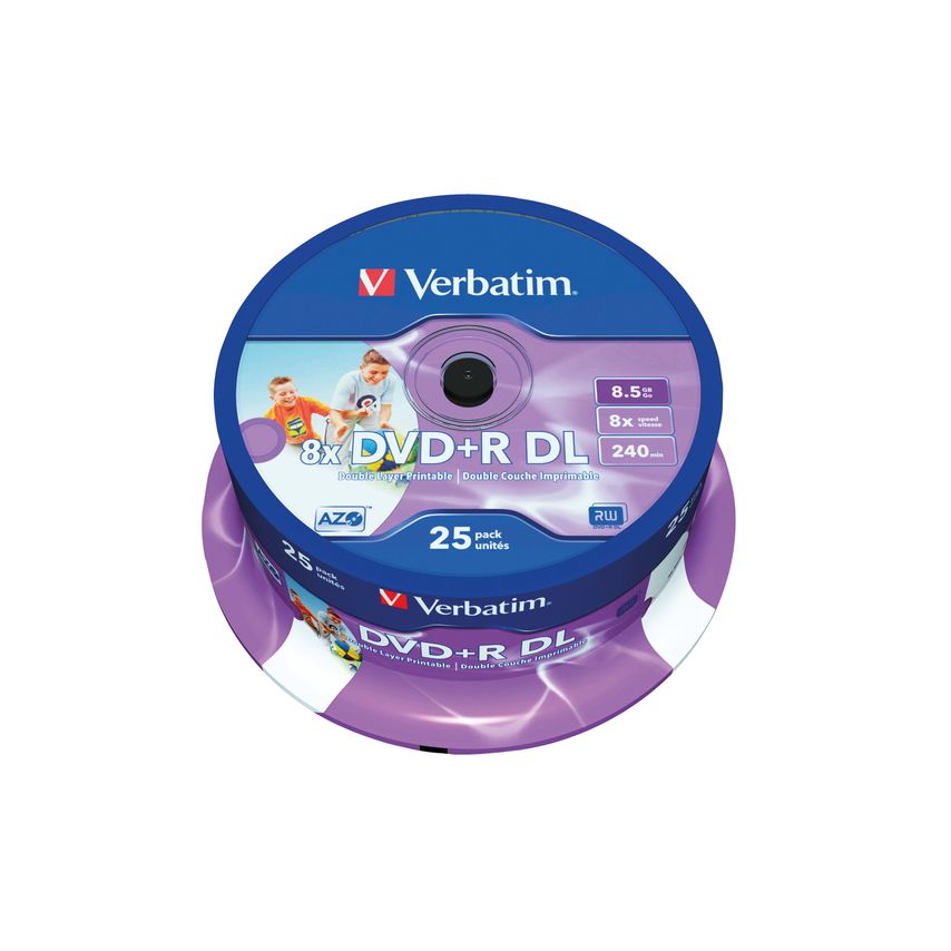 Verbatim Dvd-R DL 8x 8.5GB No ID Wide Printable Spindle (Pack of 25) - 43667