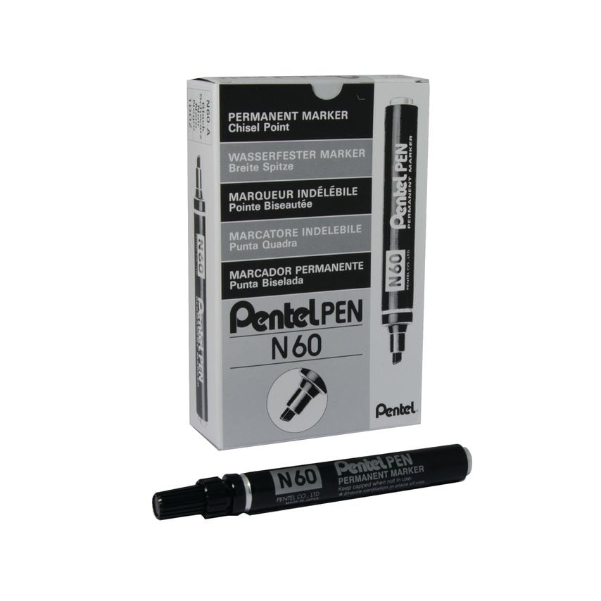 Pentel N60 Permanent Marker Chisel Tip Black (Pack of 12) - N60-A