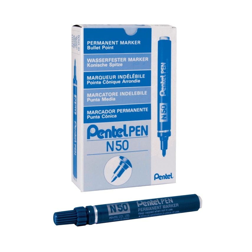 Pentel N50 Permanent Bullet Marker Broad Blue (Pack of 12) - N50-C