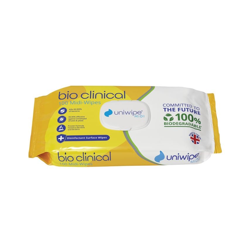 Uniwipe Bio Clinical Midi Wipes Biodegradable Wipes (Pack of 100) - 1081