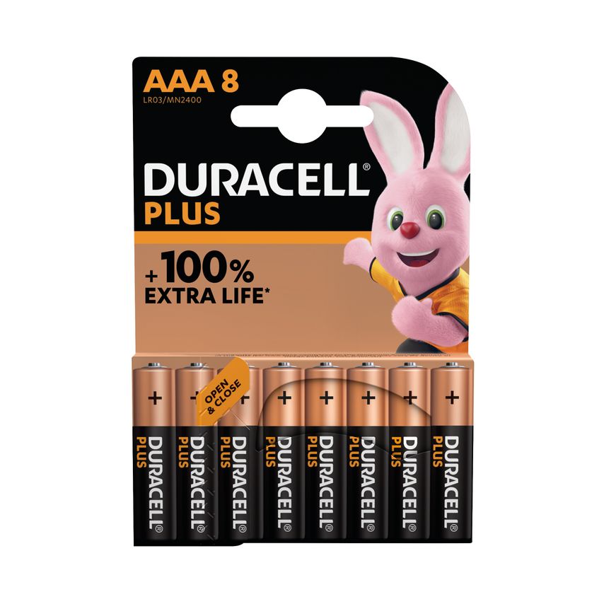 Duracell Plus AAA Battery Alkaline 100% Extra Life (Pack of 8) - 5009380