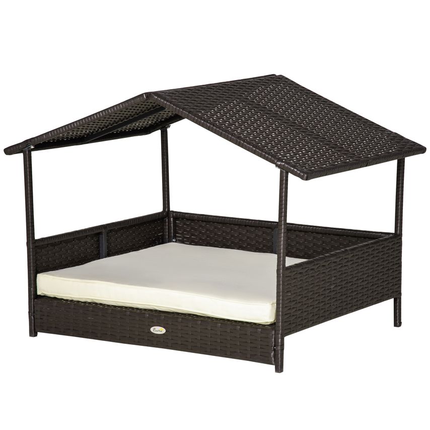 Wicker Dog House Rattan Pet Bed with Soft Cushion Cat Basket