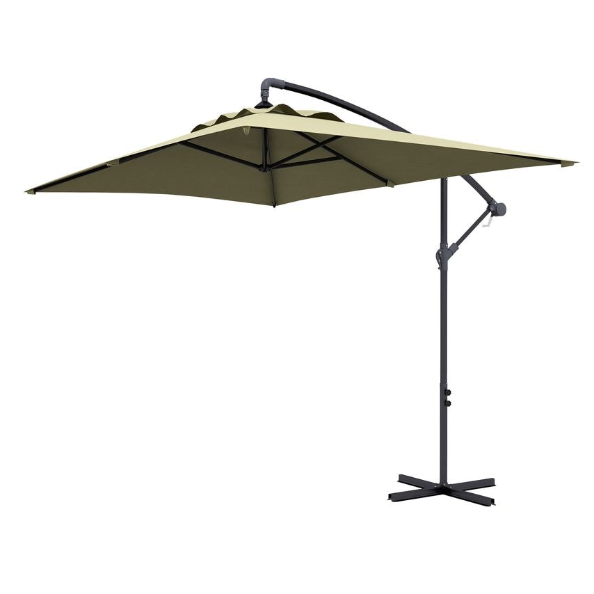 Outsunny 3m Cantilever Banana Parasol with Cross Base Crank Handle 6 Ribs Beige