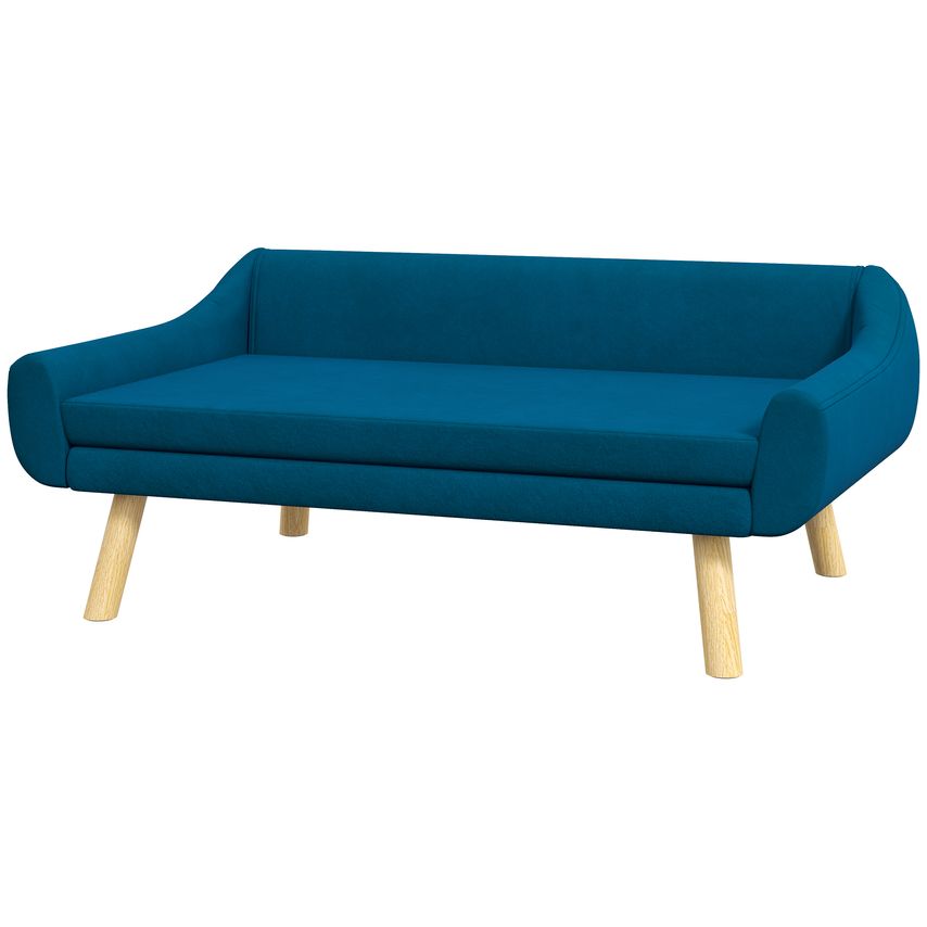 Dog Sofa Bed Raised Couch with Wooden Frame & Soft Cushion