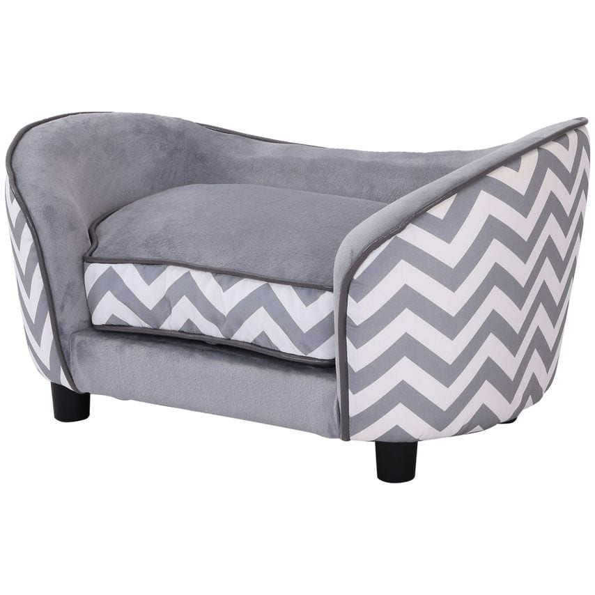 Dog Sofa Pet Couch for XS Dogs with Removable Sponge Padded Cushion - Grey