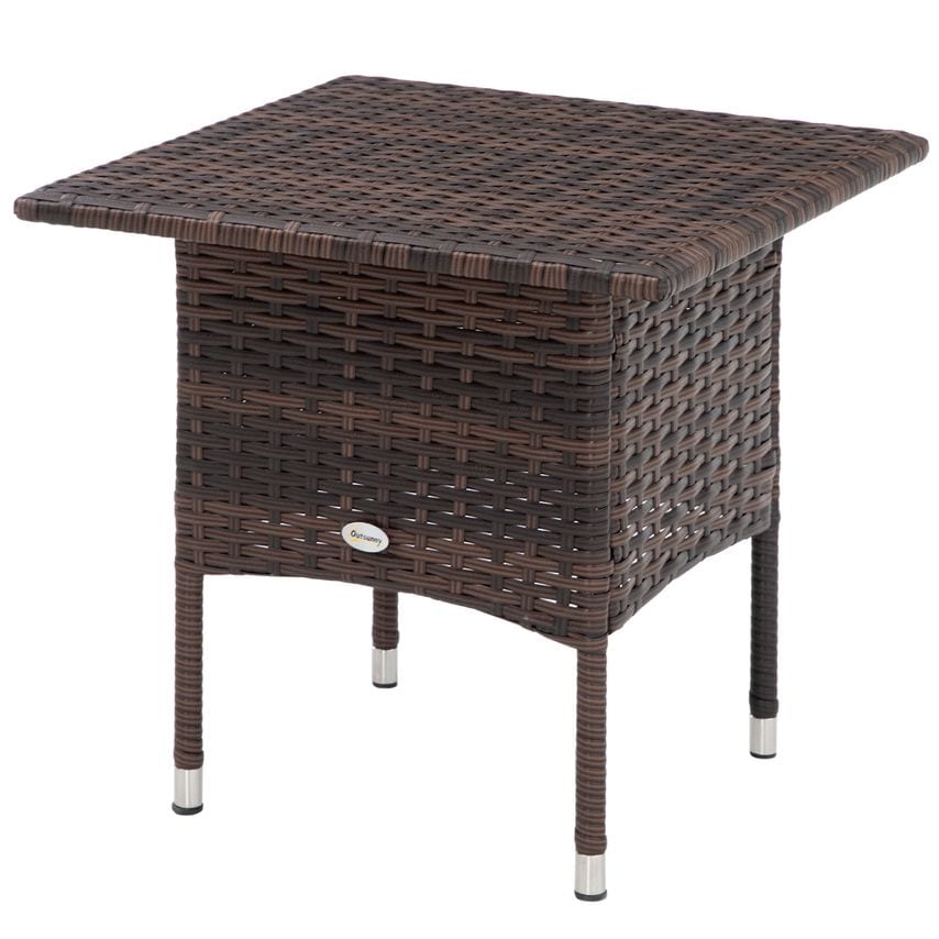 Outsunny PE Rattan Outdoor Coffee Table Rattan Side Table for Patio Garden Brown