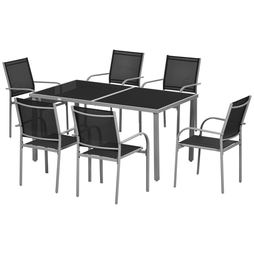 Outsunny 7 Piece Outdoor Dining Table & Stackable Chairs 6 Seater Patio Dining S