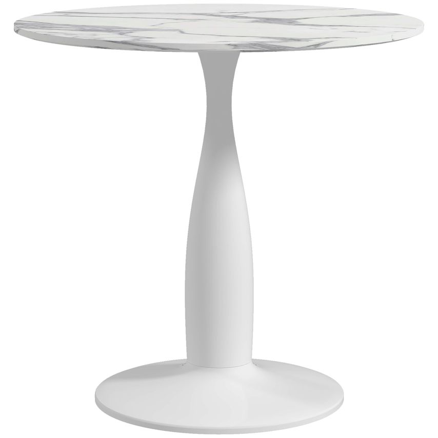 HOMCOM Round Dining Table Modern Kitchen Table with Steel Base Faux Marbled Whit
