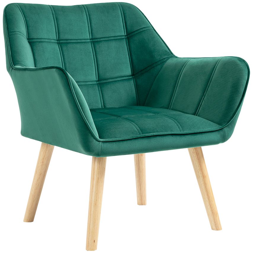 HOMCOM Luxe Velvet-Feel Accent Chair with Wide Arms Slanted Back Padding Wood Le