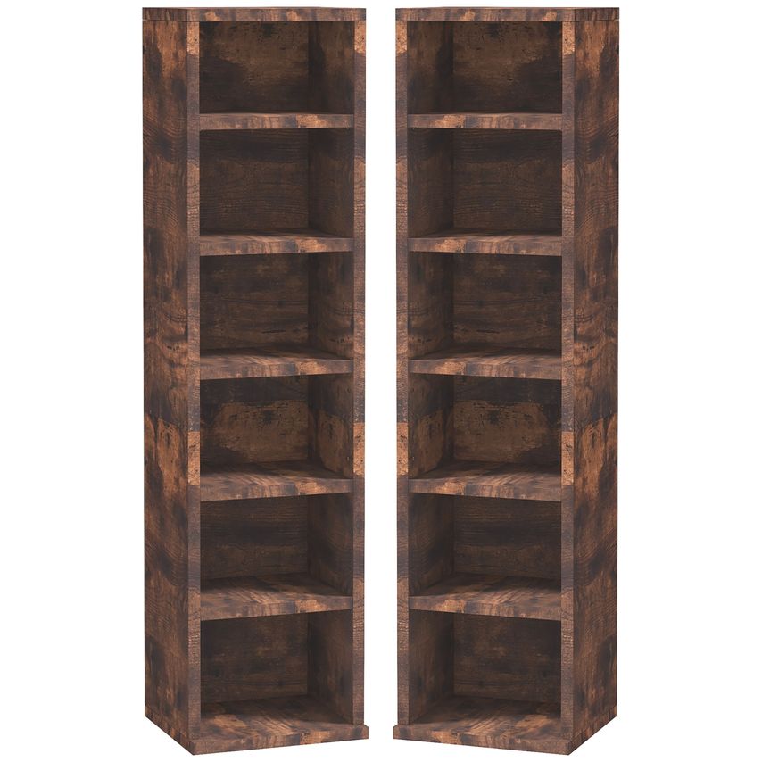 Set of 2 CD Media Display Shelf Unit Tower Rack with Shelves Rustic Brown