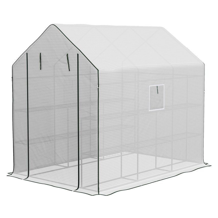 Outdoor Walk-in Greenhouse with 3 Tier Shelves with Reinforced PE Cover White