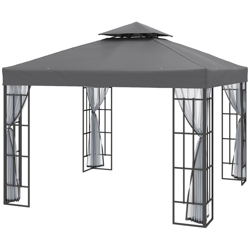 3 X 3m Patio Gazebo Canopy Garden Pavilion with Double Roof and Netting