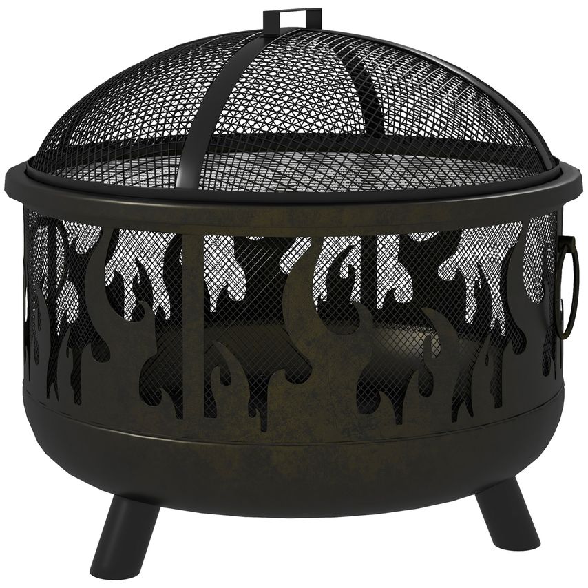 Outsunny 61.5cm 2-In-1 Outdoor Fire Pit & Firewood BBQ Manual Garden Cooker Heat