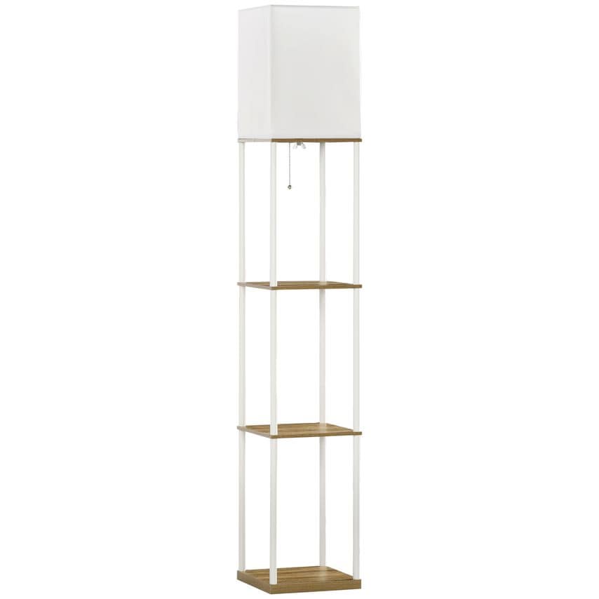 HOMCOM 3 Layer Shelf Tall Standing Lamp with Pull Chain Switch for Bedroom White