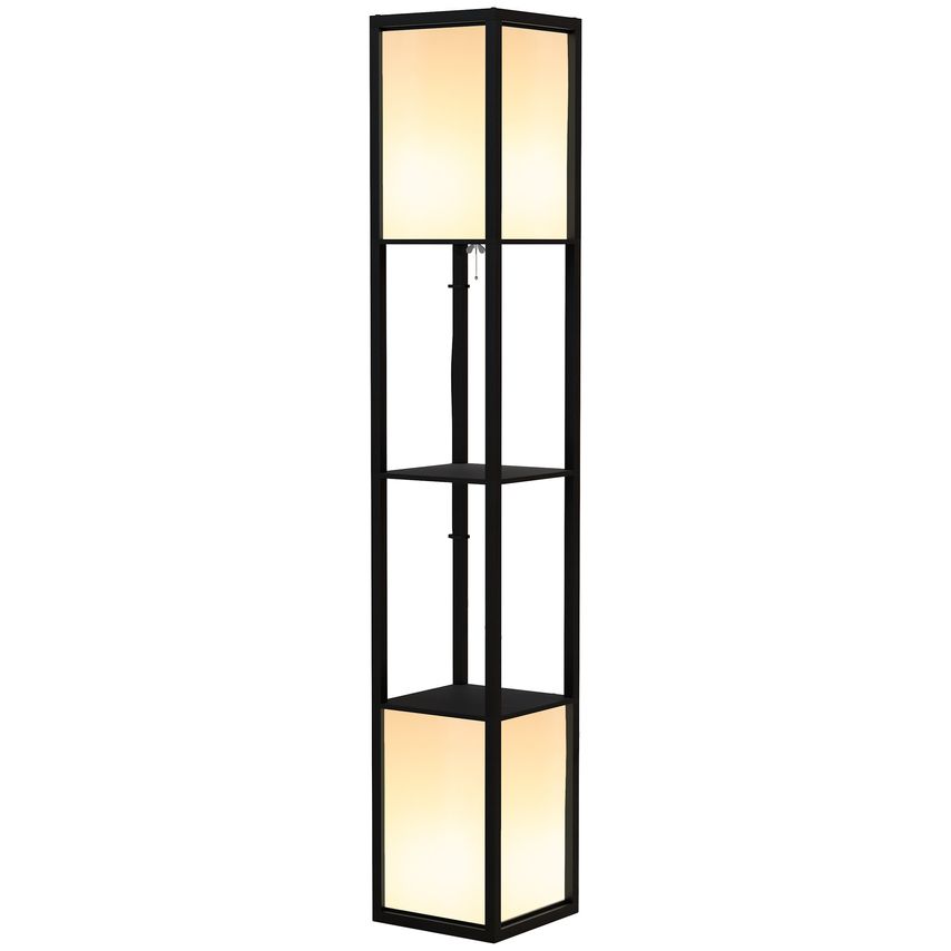 HOMCOM Floor Lamp with Shelves & Dual Light Standing Lamp for Living Room Black