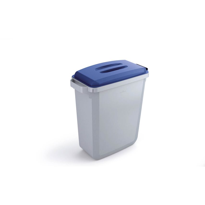 Durable Durabin Plastic Waste Recycling Bin 60L Grey with Blue Lid & Black A5 Du