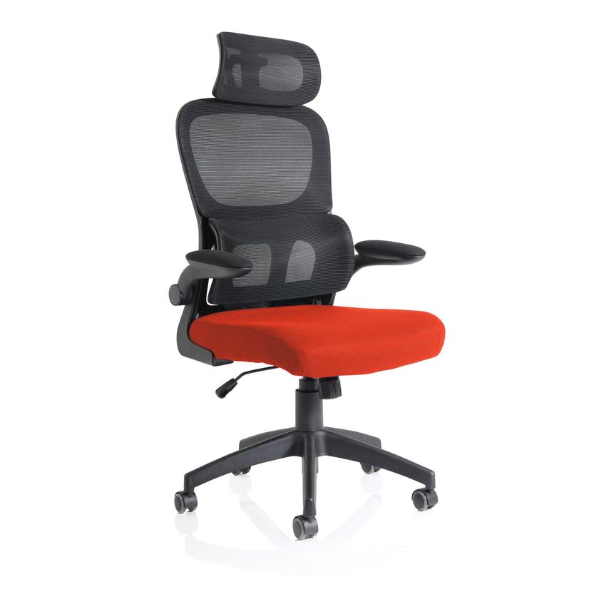 Iris Mesh Back Task Operator Office Chair Bespoke Tabasco Orange Fabric Seat wit