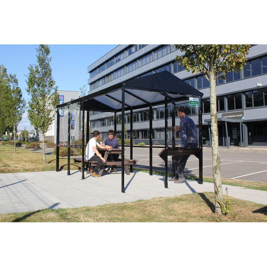 NoButts Apex 4 Sided Smoking Shelter Polycarbonate Roof Black 2.3m x 2.1m x 1.1m