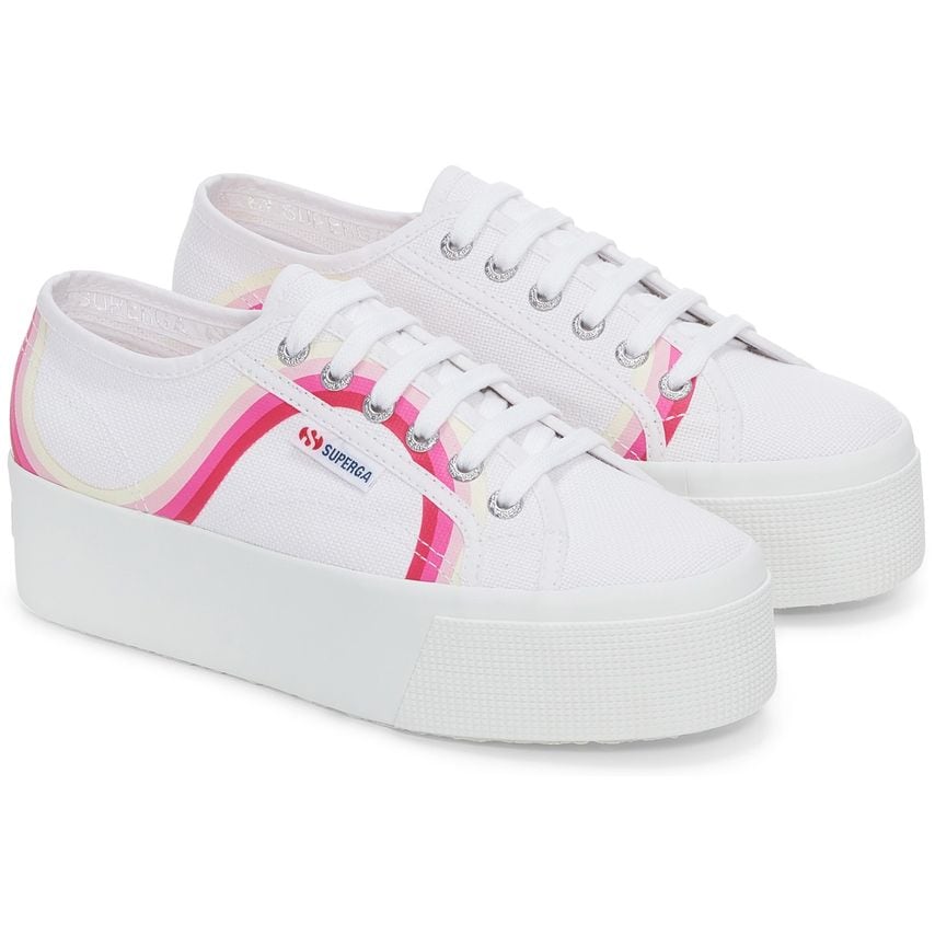 Superga White/Shaded Blue 2790 Round Stripes Trainers Shoes for Female - 40