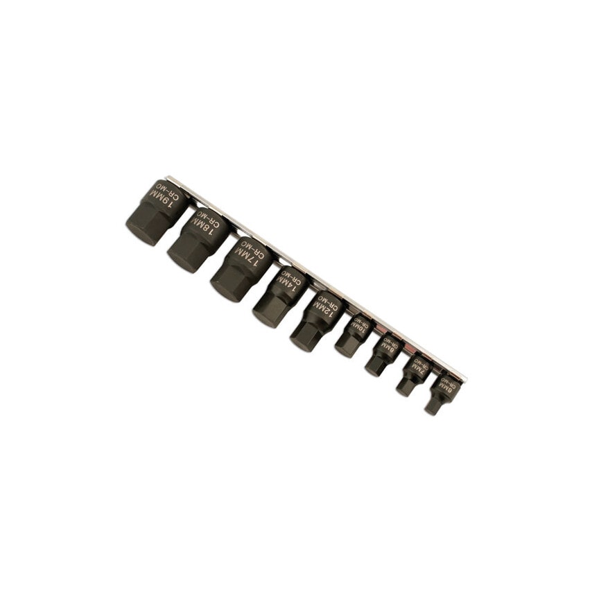 Laser Tools Low Profile Impact Hex Socket Bit Set 1/4"D-3/8"D 9 Piece