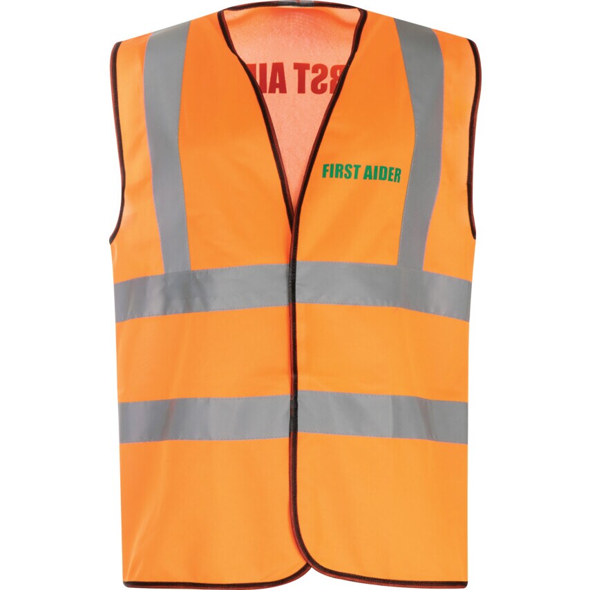 Halo Hi-Vis Vest Orange (L) C/w First Aider Green Text Front & Back