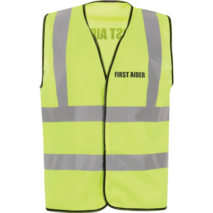 Halo Hi-Vis Vest Yellow (2XL) C/w First Aider Black Text Front & Back