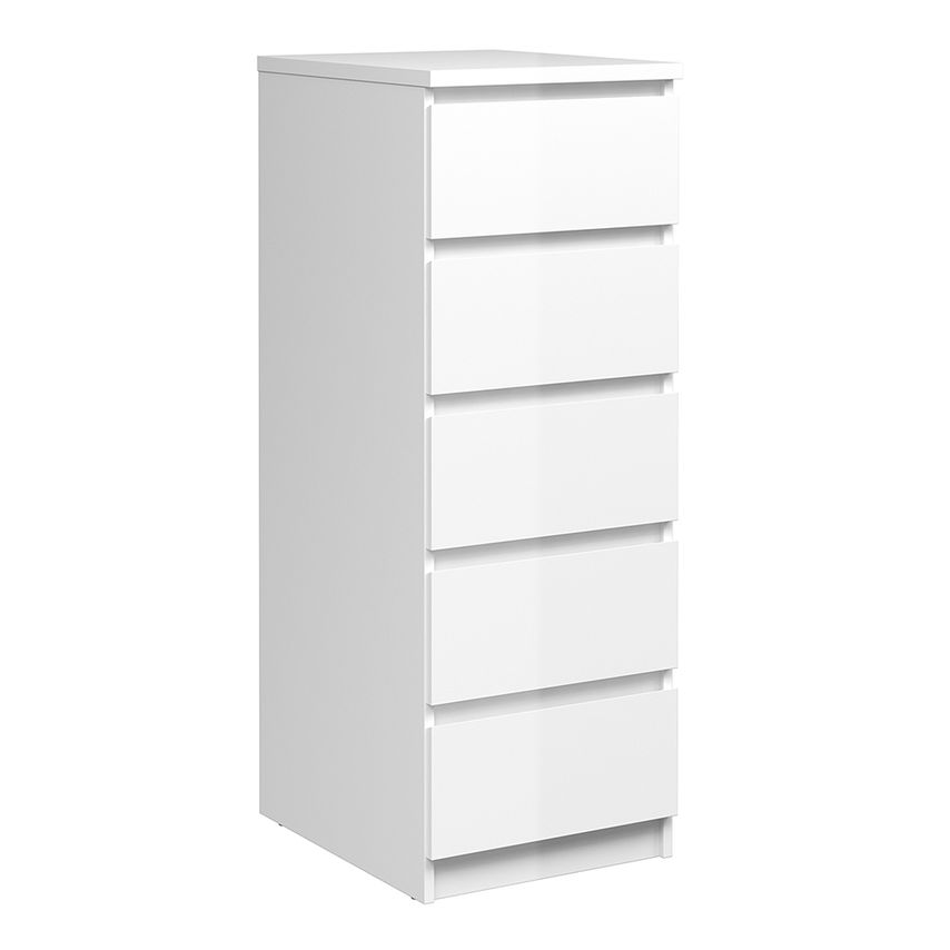 Ace & K Saian Narrow Chest of 5 Drawers In White High Gloss