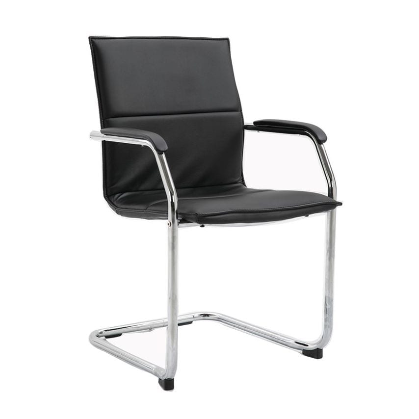 Ace & K Derba Black Leather Cantilever Office or Home Chair Chrome Frame